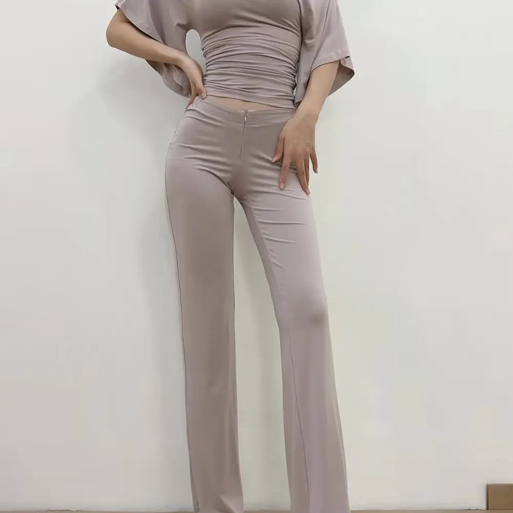 Comodi pantaloni sportivi a gamba dritta da donna Fitn Yoga Pilates Pantaloni con cerniera Pantaloni lunghi Street Sle Vita bassa