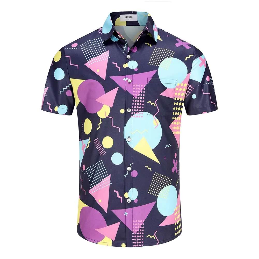 

KYKU 80s Costume 90s Clothes Hawaiian Shirt for Men Button Down Shirts Short Sleeve Retro Disco Outfits