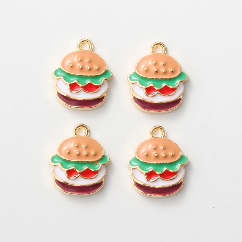 10pcs Cute Enamel Charms Lovely Cartoon Hamburger Delicious Food Pendants For Making Key Chains Handmade DIY Jewelry Findings