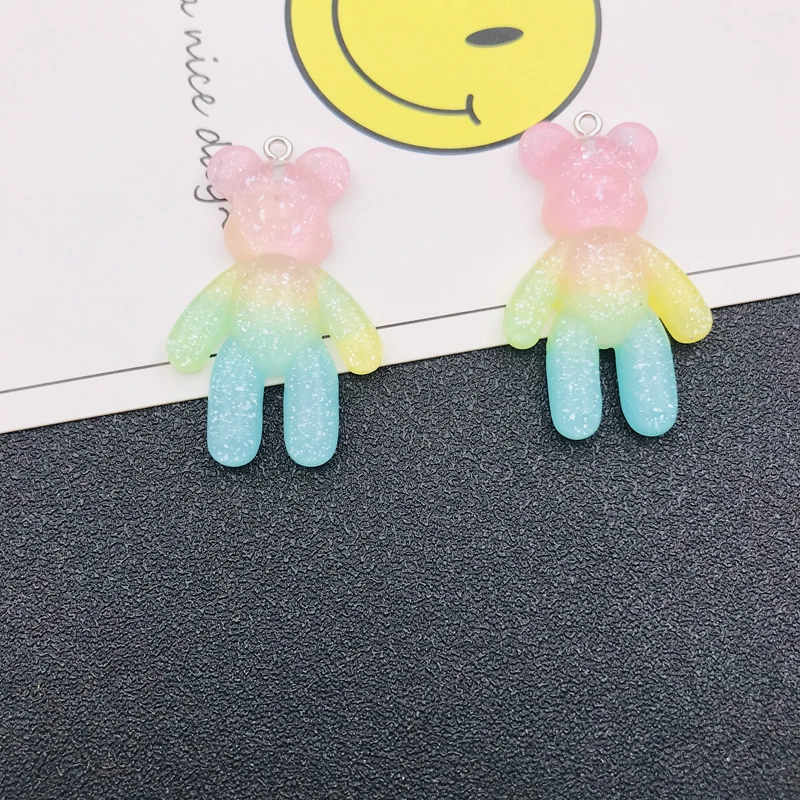 10pcs Resin New Glitter Sparkle Colorful Bear Charm Cute Pendant for Keychain, Earring, Scrapbooking, DIY Making, Necklace