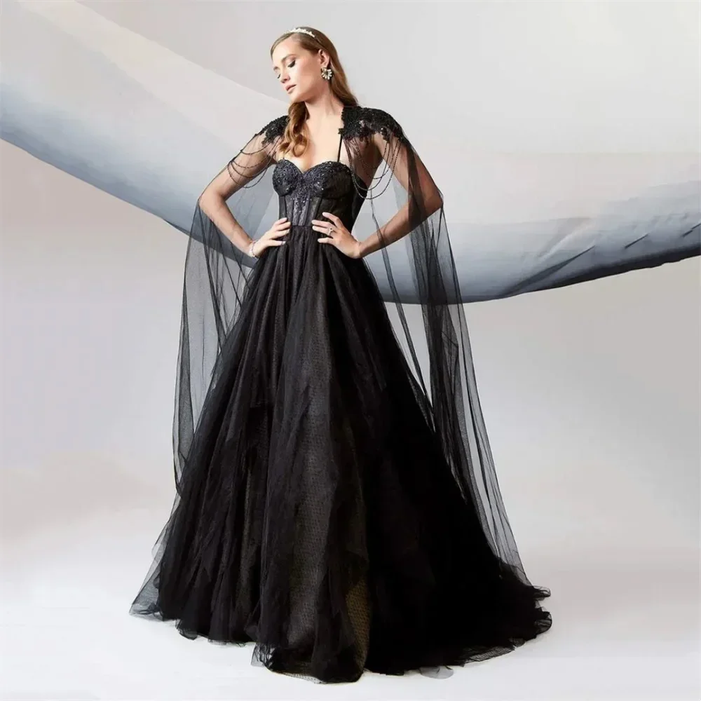 Customized Price AdjustmentElegant Gothic A-line Prom Dress With Spaghetti Straps Tulle Evening Gown Featuring Sweetheart Neckli