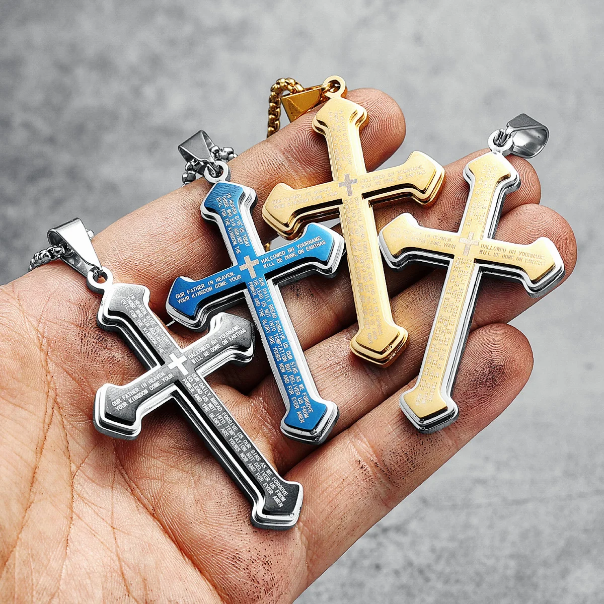Colliers croix chrétienne religieux en acier inoxydable 316L pour hommes, pendentif chaîne, croyance biblique, bijoux pour Couple masculin, cadeau de noël