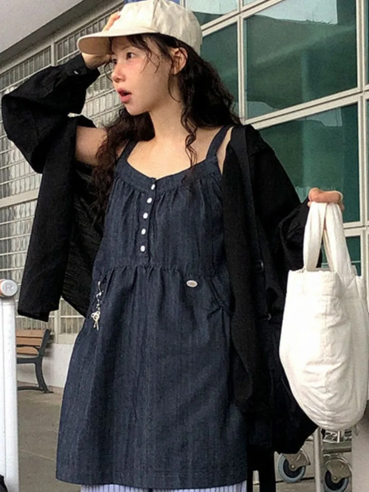 Korean Sle ort Denim Overalls Women's Faionable Summer Dr Vest Dr No Brand Commute Sle 00% Other Material - Image 5