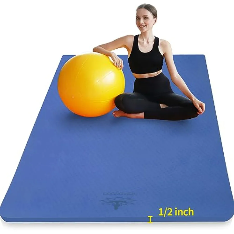 Large TPE Yoga Mat 6'x4'x1/2 for Yoga Pilates Home Gym Workouts: Extra Thick Non-Slip, Eco-Friendly TPE, Black
