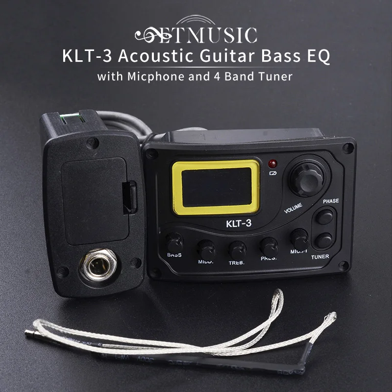 KLT-3 Acoustic Guitar Bass EQ Preamp with Micphone and Tuner 4 Band EQ Equalizer with Tuner Guitar Pickup