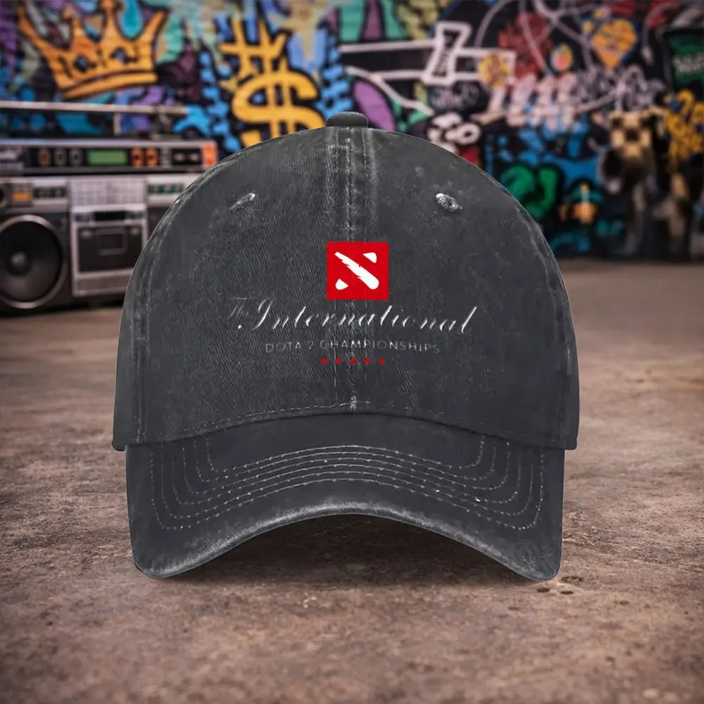 1pc Unisex Dota2 International Invitational Vintage Washed Baseball Cap Men'S Trendy Hat Versatile Duckbill Cap Fun Print Unique