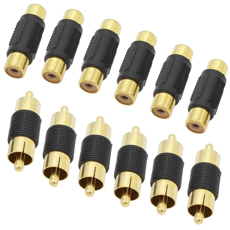 RCA Adapter 6 RCA Female To Female Couplers + 6 RCA Male To Male Couplers Gold-Plated Adapters For RCA Cable Extensions