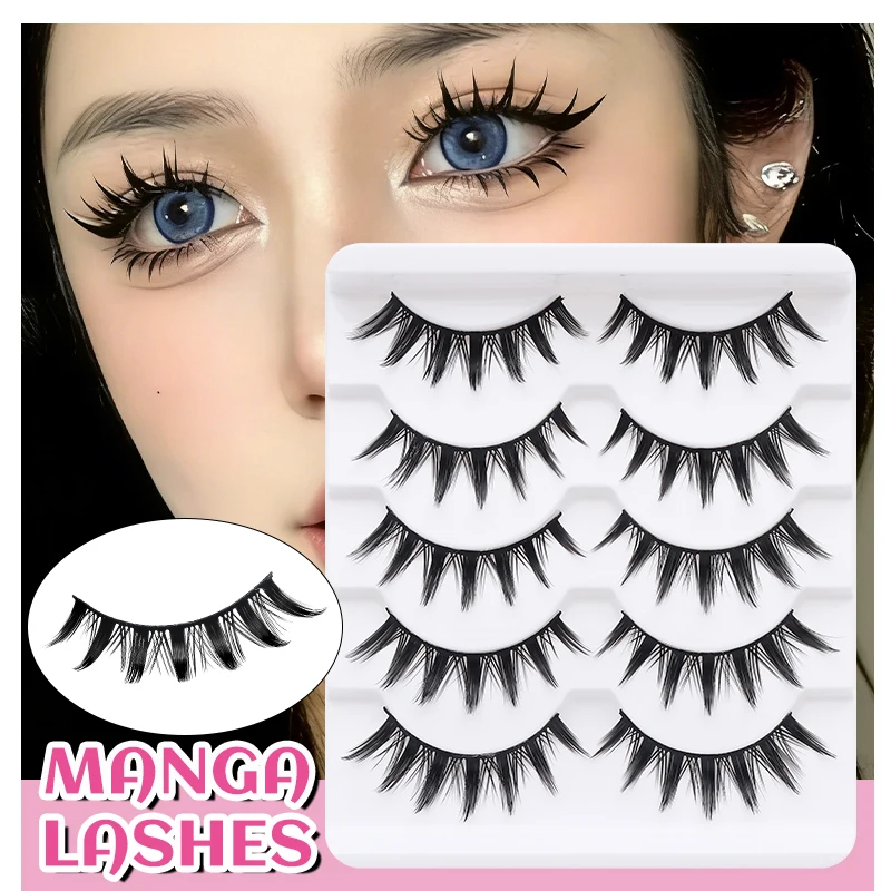 DINGSEN 5 Paar Wimpern, Künstliche Wimpern, Natürliche Lange Manga-Wimpern, Geflügelte Enden, Augenverlängernde Wimpern, Künstliche Wimpern für Make-up – Detail 2