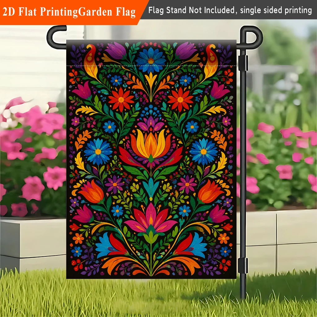1pc Vibrant Bohemian Floral Garden Flag Double Sided2D Flat Print Yard Flag for Outdoor Patio Lawn Decor Flag Stand Not Included