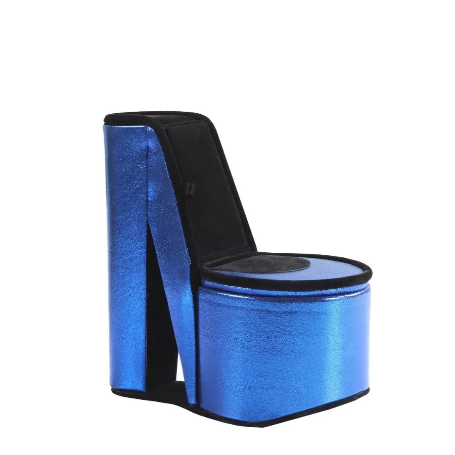 

9 Tall Display Jewelry Box with Hidden Storage High Heel Shoe Design Blue Velvet