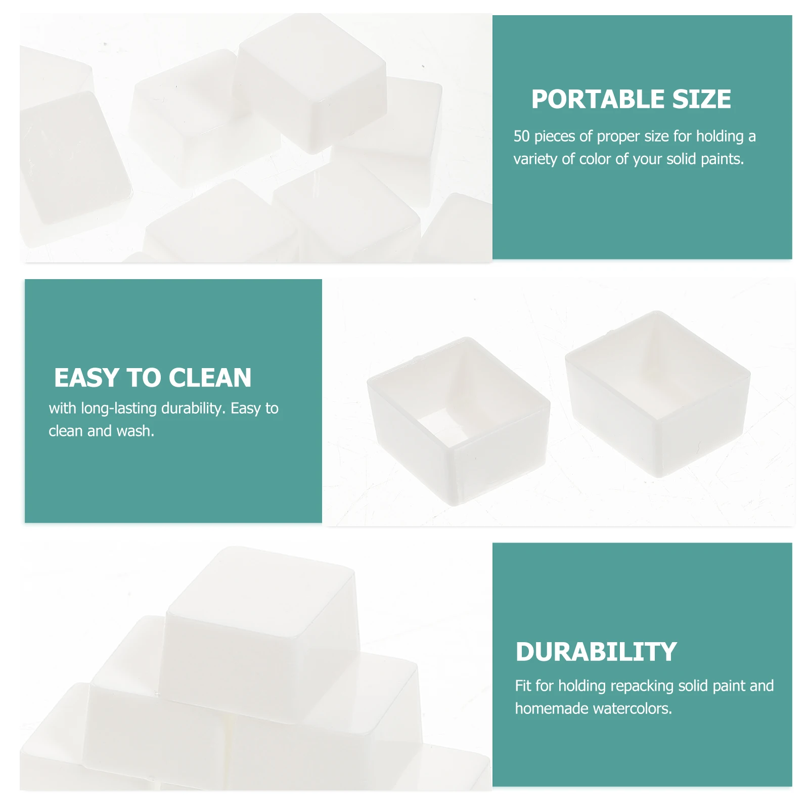 50Pcs Watercolor Paint Pans Plastic Empty Half Pans Reusable Easy Clean Portable Palette for Solid Paint Repacking