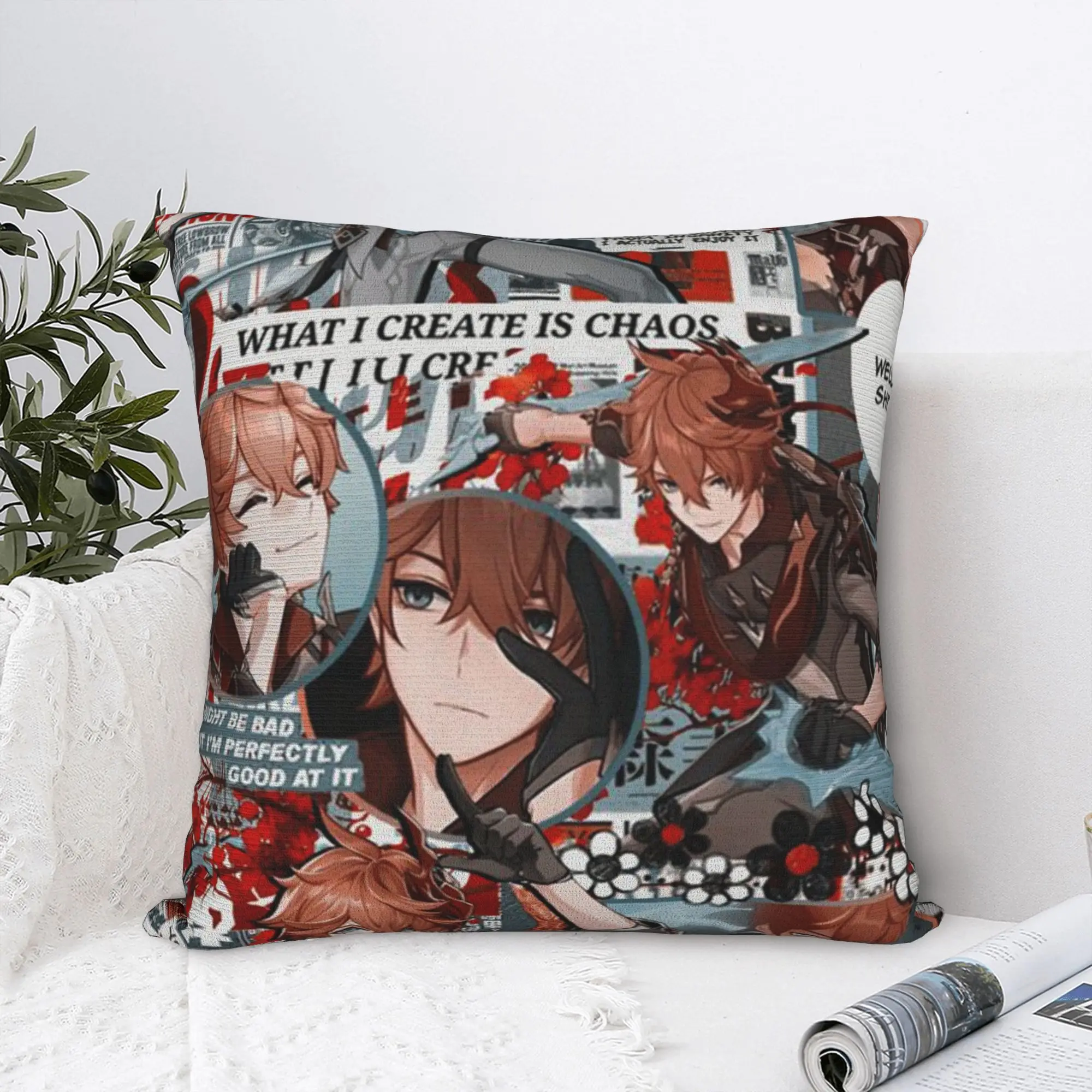 Genshin Impact Collage Diluc Pillowcase Printed Polyester Cushion Cover Gift  Pillow Case Cover Home Zipper 18''