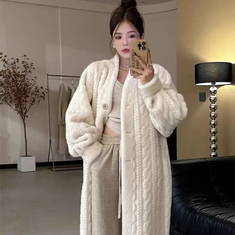 2025 Autumn and Winter Warm Long Cardigan Coat Fur Imitation Fur Women's Coat