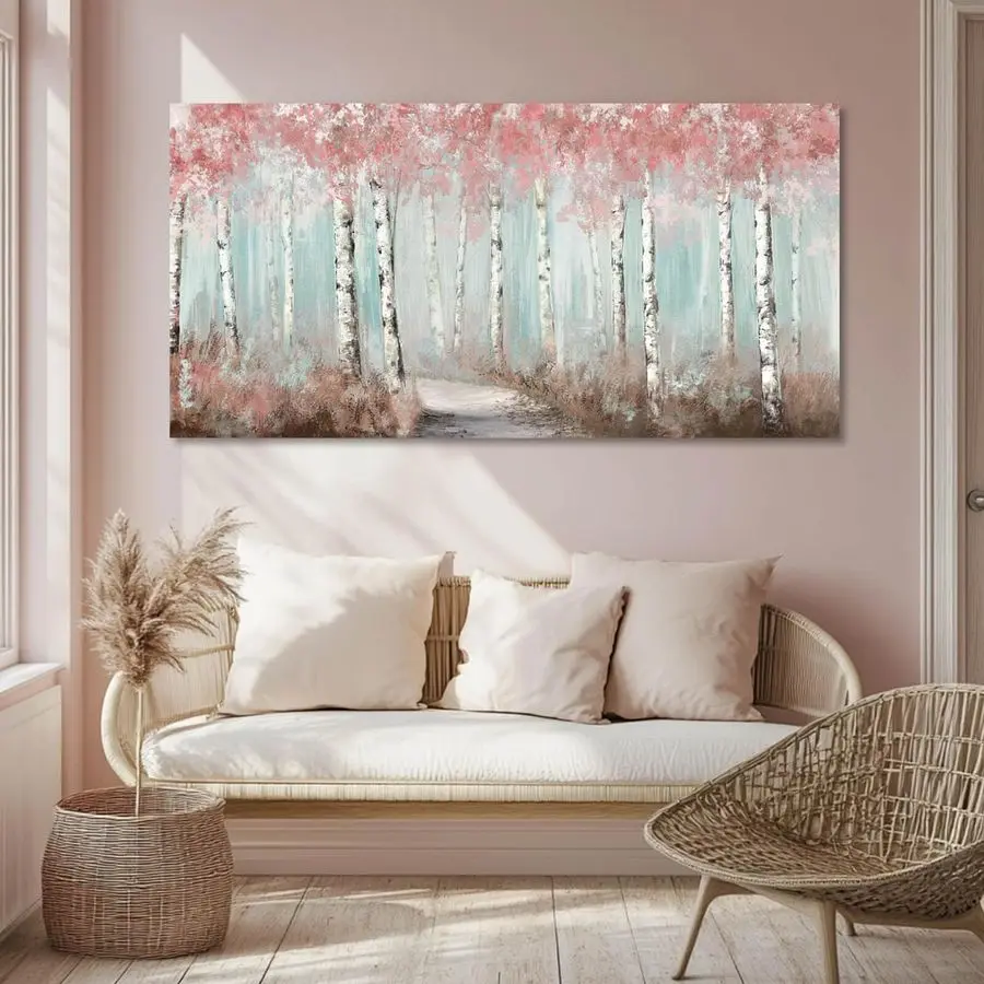 

Wall Art for Girls Room Pink Tree Wall Decor Plant Pictures Wall Art Bedroom Decor for Women Graffiti Wall Paintings Living Room