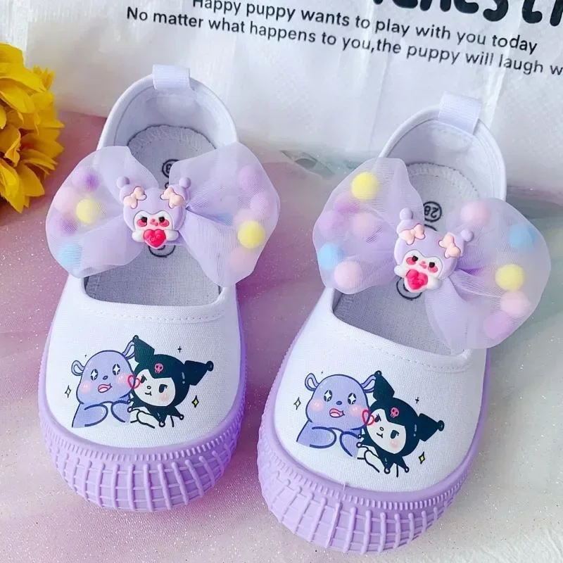 Kawaii Sanrios Hellokittys Cinnamoroll Kuromi Printed Children\'s Comfortable Soft Sole Canvas Shoes Cartoon Casual Cloth Shoes