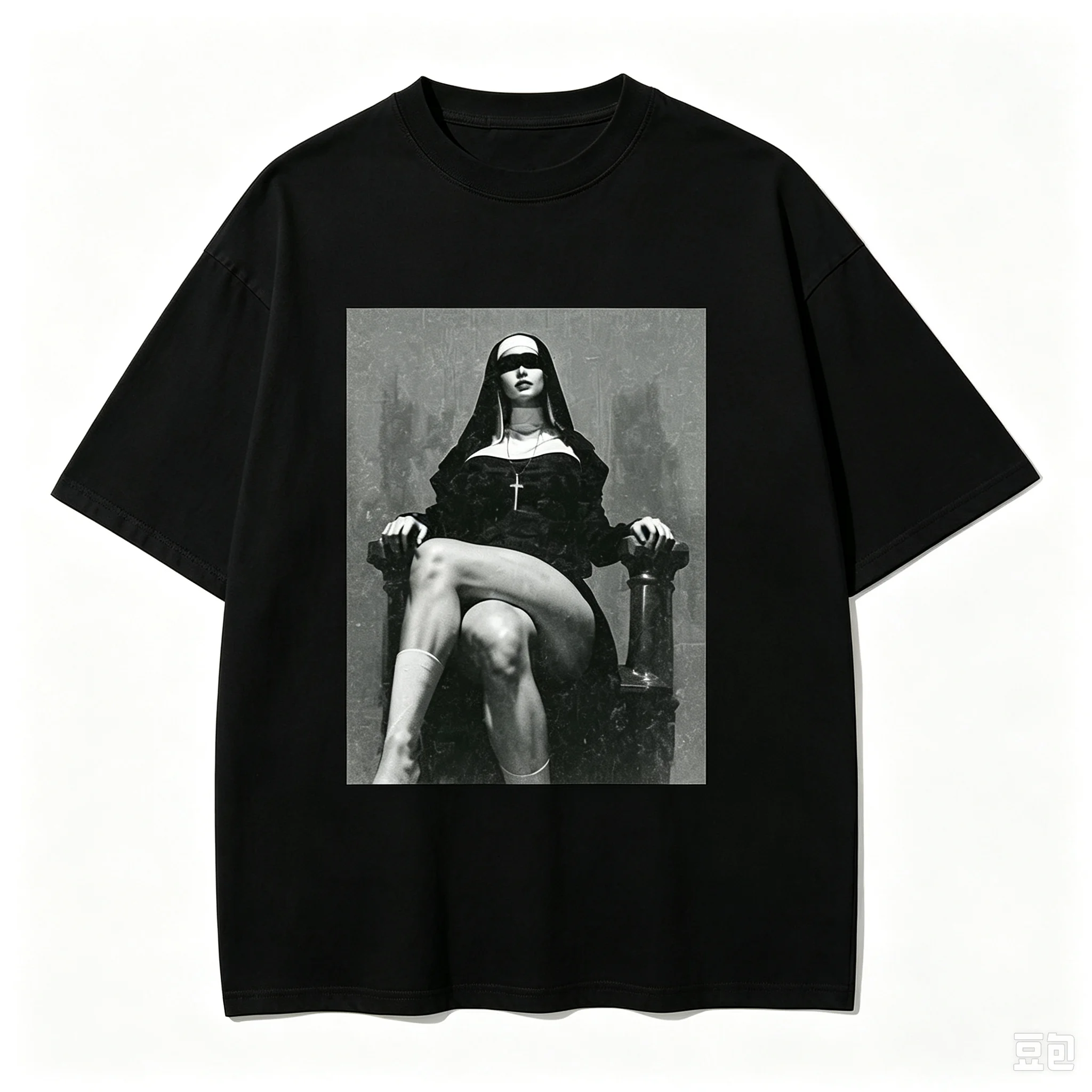Unisex Dark Gothic Nun Portrait T Shirt Vintage Monochrome Graphic Short Sleeve Tee Retro Edgy Streetwear Men Women Casual Tops