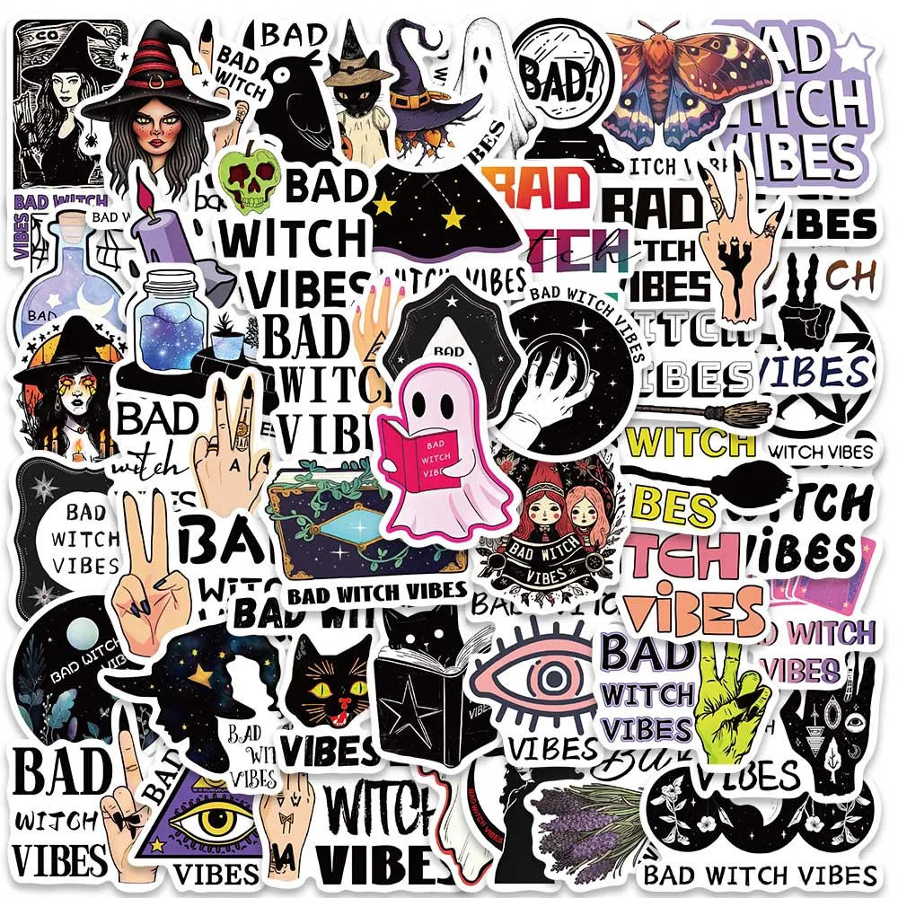 50pcs Bad Witch Vibes Gothic Magic Stickers Decal Waterproof for Book Laptop Phone Car Skateboard Motorcycle Kids Toy Stickers