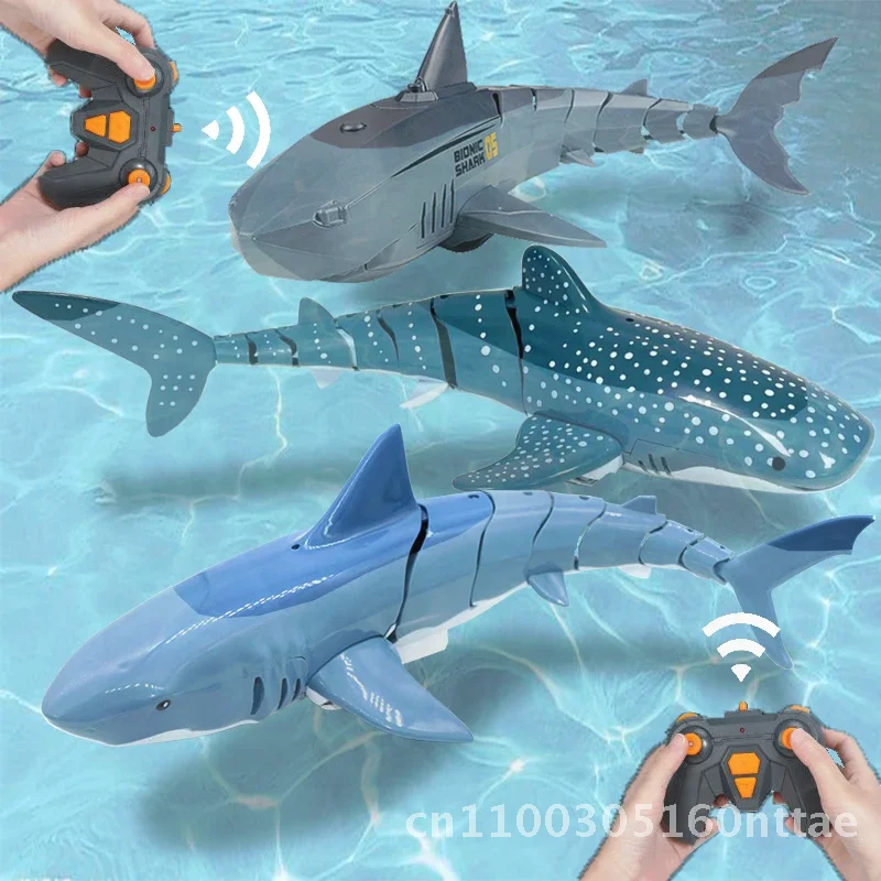 C tiburón juguetes para niños Control remoto animales Robots bañera piscina eléctrica niños regalo cosas geniales submarino controlado por Radio