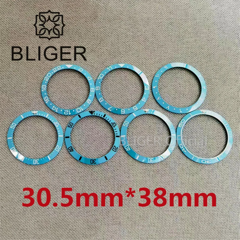 BLIGER New 30.5*38mm Watch Bezel Insert Sky Blue Ceramic Material Fit 40mm Watch Case Replacement Watch Accessories