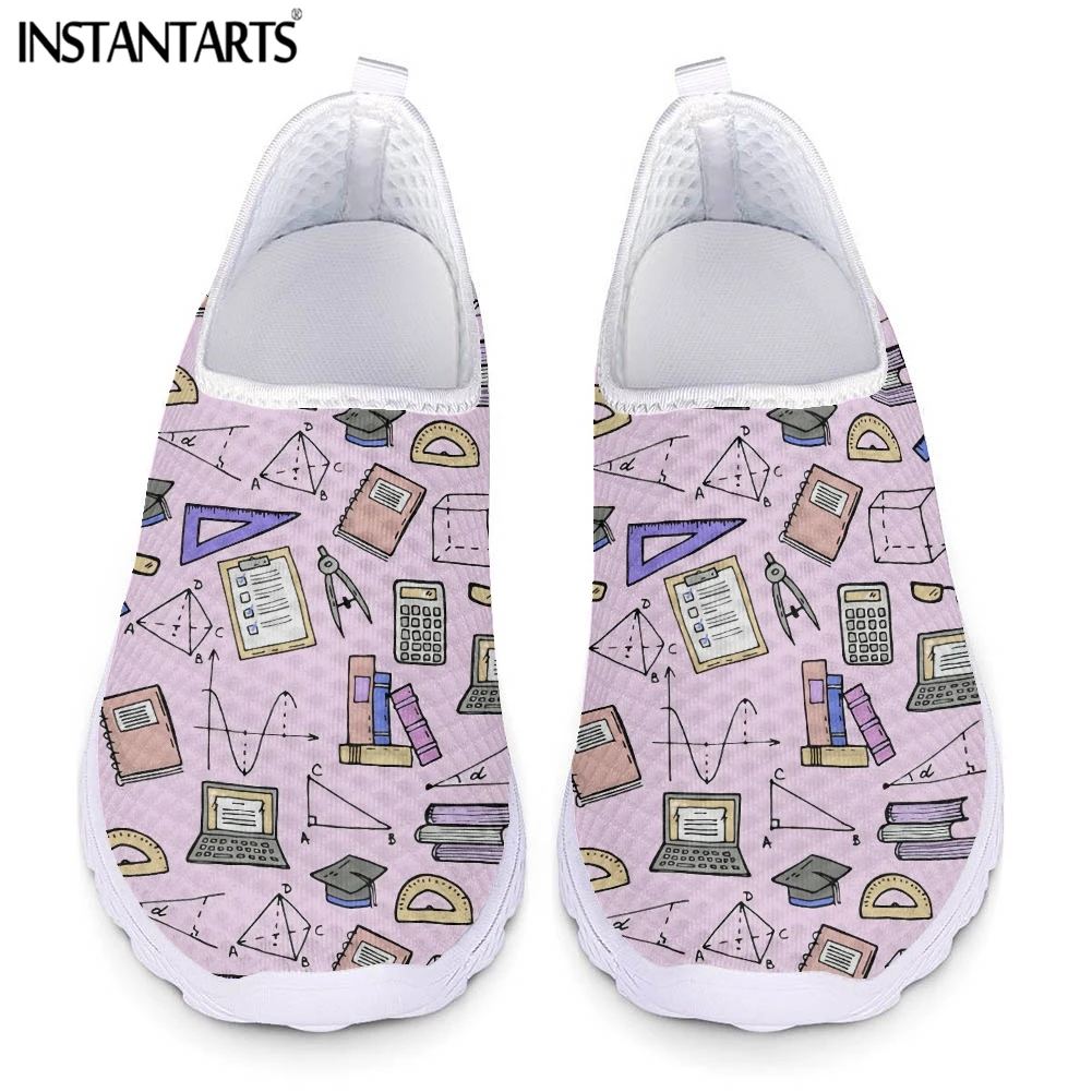 Summer Casual Breathable Slip-on Flat Shoes Math Science Formula Printed Women Mesh Sneakers Light Lazy Loafers