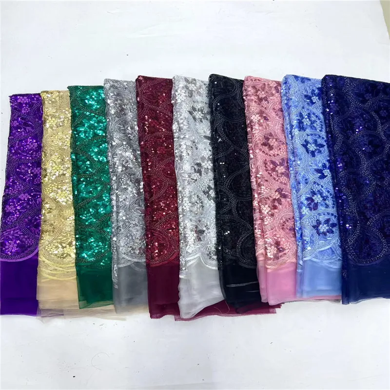 

African Tulle Lace Fabric With Sequins 2024 High Quality French Mesh Lace Fabric 5 Yards For Women Prom Dress