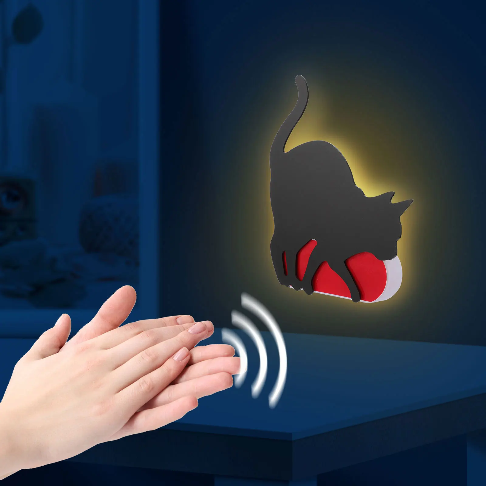 

Lovely Cat Shaped Control Light Wall Lamp Romantic Gift Home Decor Cat Sound Control Light Voice Sensor Lamp