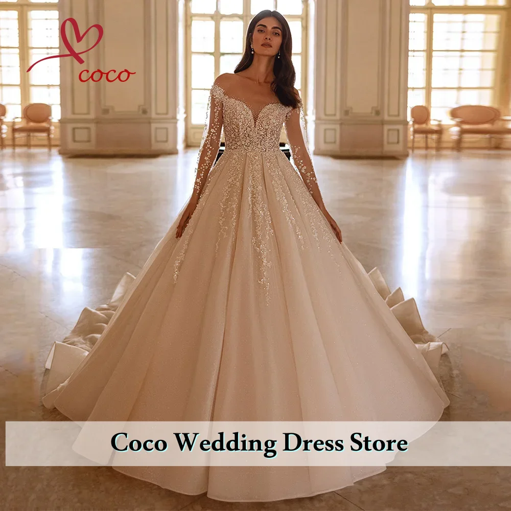 

Customized Gorgeous A-Line Wedding Dresses Sweetheart Long Sleeve Vestido De Novia Lace Embroidery Stunning Bridal Gown