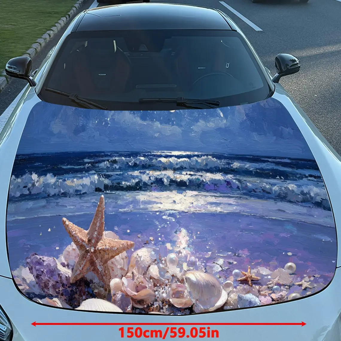 Beach at Night Car Hood Vinyl Stickers Car Surface Protection Decal Car Decoration Cover Vinyl Wraps Waterproof Self-adhesive Au