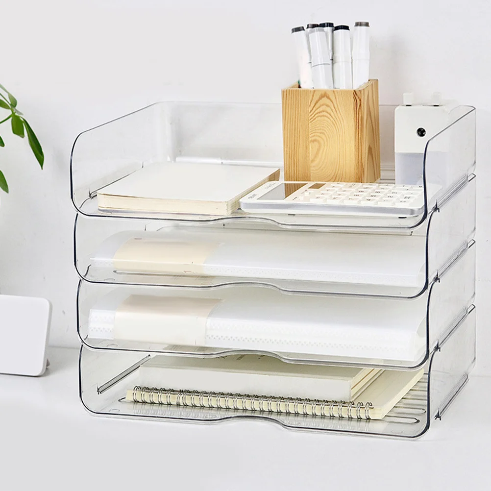 

4Pcs Desktop Storage Box Stackable A4 Paper Organizer Tray for Desk File Holder Stationery Supplies Office Home Organization