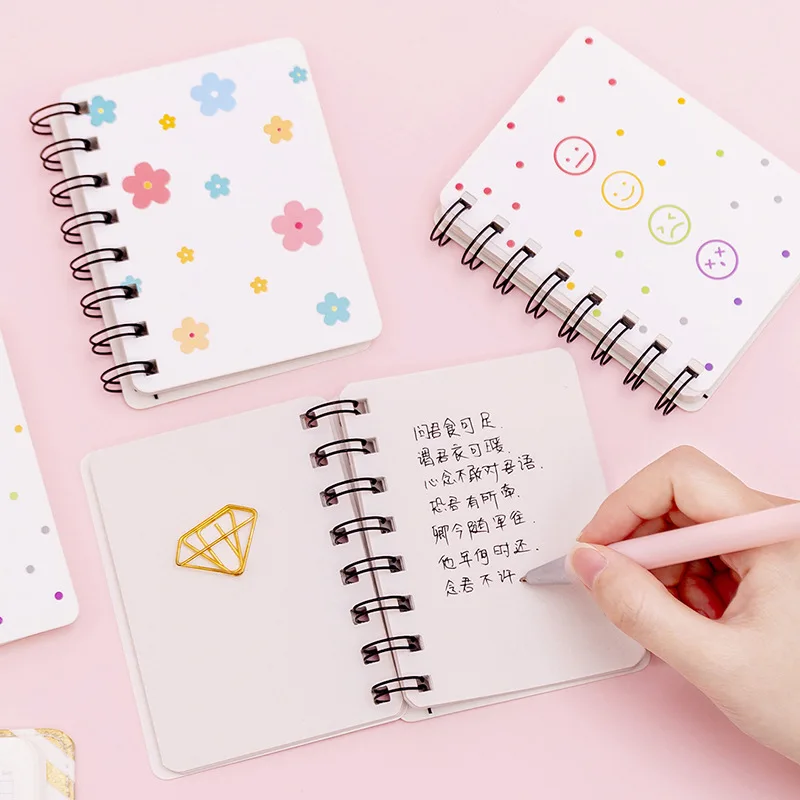 A7 Mini Spiral Notebook Cartoon Cat Notepad Kawaii Personal Diary Planner Horizontal line Notebook School Office Supply 80Sheets