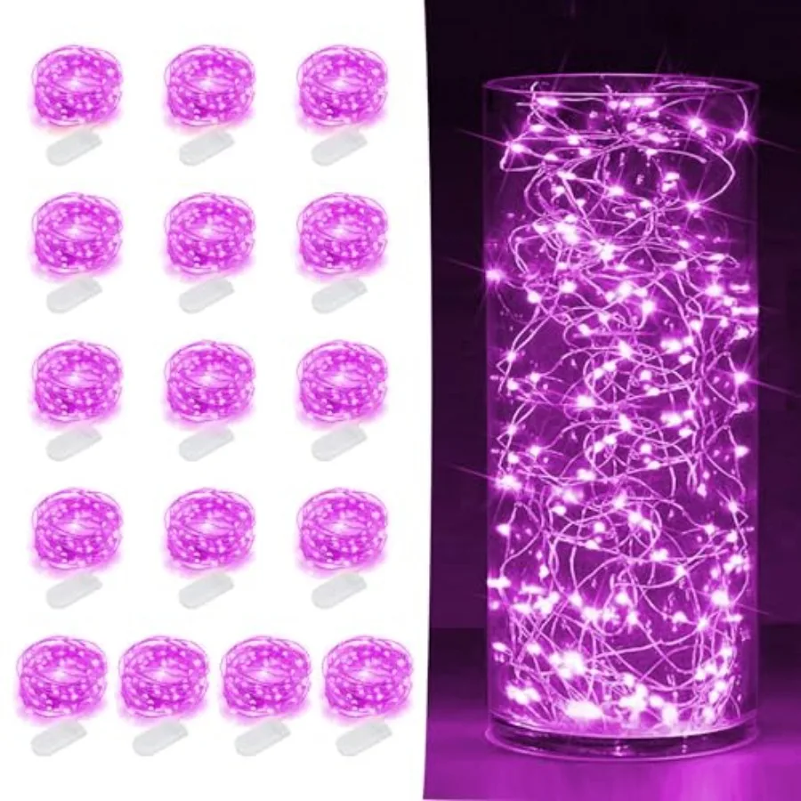 16 Pack LED Fairy Lights Battery Operated - 10Feet 30LED Copper Wire Mason Jar String Lights, IP65 Waterproof, Bendable for Ind