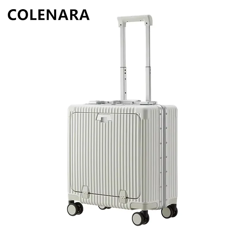 COLENARA High Quality 18 Inch Luggage Front Opening Laptop Boarding Case USB Charging Trolley Case Aluminum Frame Suitcase