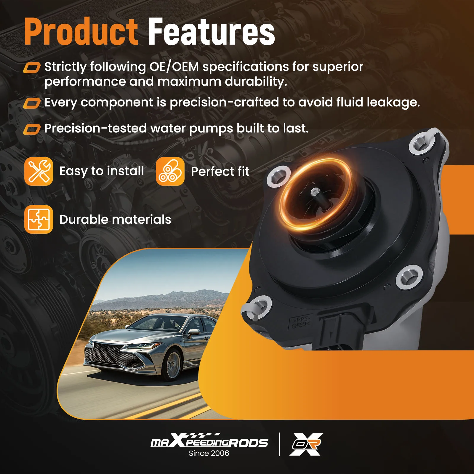 

Coolant Engine Water Pump for Toyota Avalon Camry 2.5L 2018-2021 16032F0010