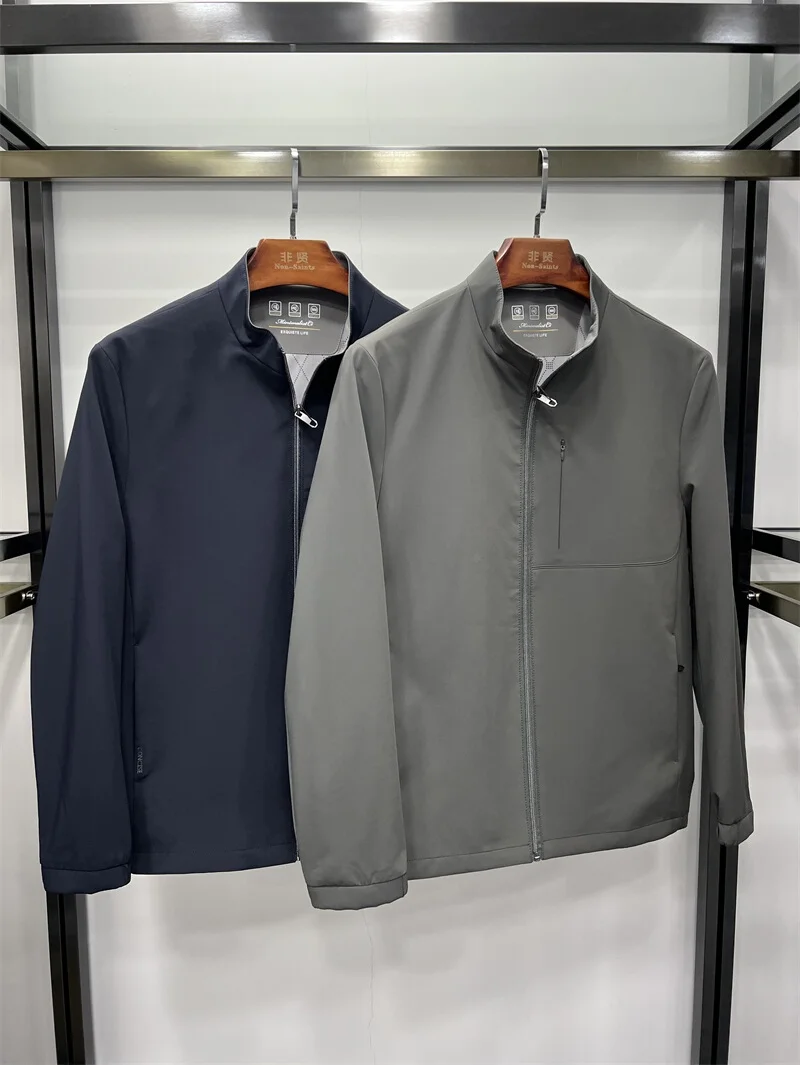 

Non-Saints Men's Busin Casual Stand Collar Jaet ort Zipper No Ironing Spring Summer New Arrival Long Sve Stand Fit