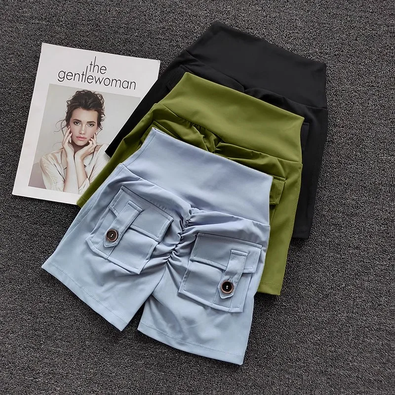 Women High Waist Biker Shorts Cargo Pockets Workout Yoga Gym Fitness Shorts Casual Sportswear Ropa Mujer Woman Clothes