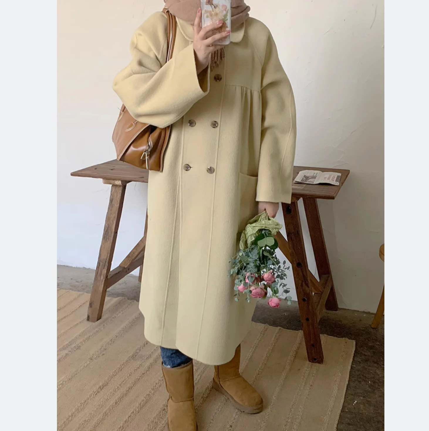 

Retro woolen jacket double-sided cashmere woolen coat women's medium and long loose casual factory direct sales