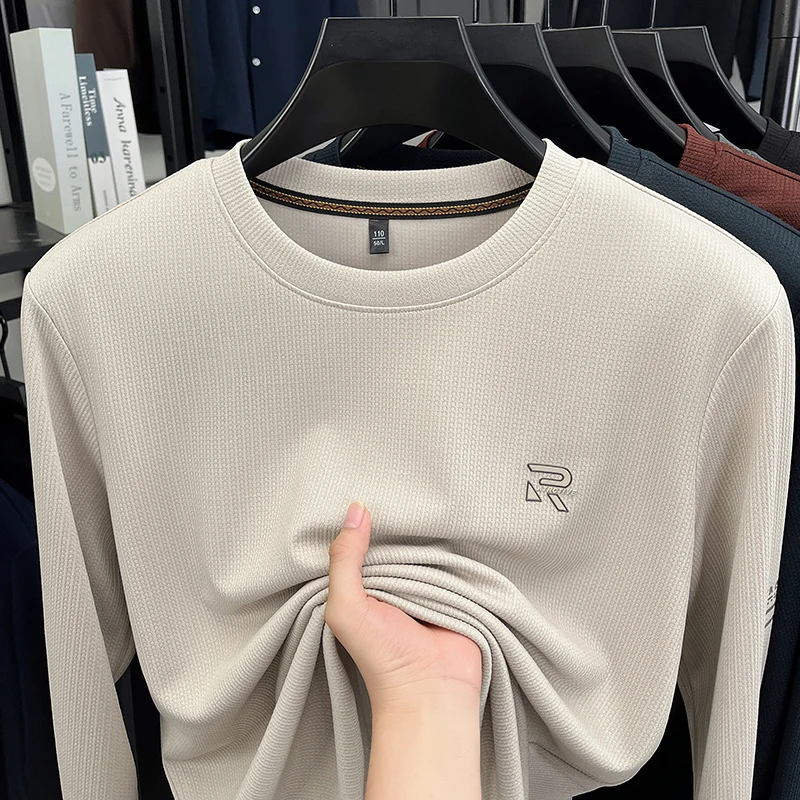 

High End Round Neck Hoodie for Men in Autumn 2025 New Casual and Versatile Long Sleeved T-shirt Skin Friendly Base Top