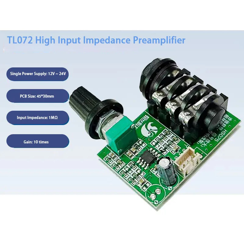 TL072 Op-Amp High Input Impedance Preamplifier Board, Audio Preamp Signal Booster for Guitar & Musical Instruments