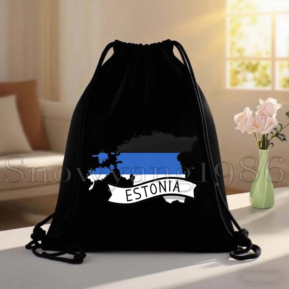 Tallinn Estonia Heart Country Flag Map Estonian Canvas Drawstring Bags Soccer Backpack Gym Sports Yoga Sackpack Gifts String Bag