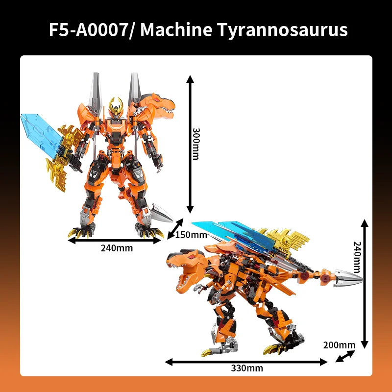 

F5-A0007 Mecha series 2-in-1 Dinosaur Mecha Mecha Machine Tyrannosaurus rex model assembling children's building blocks
