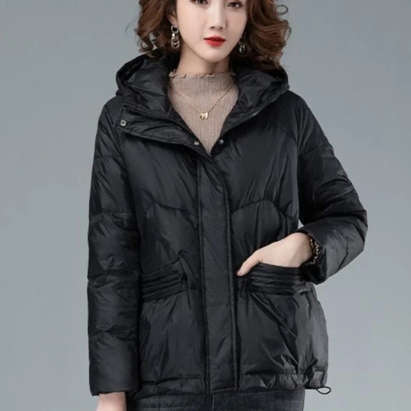 Duck Down Cropped Thick Padding Short Women\'s Jacket Quilted Padded Hoodie Female Coats High Quality Korean 2024 Warm Clothes