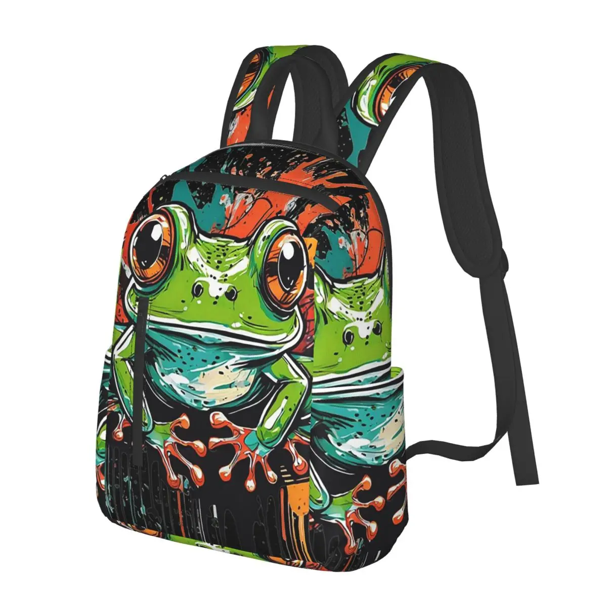 

Vibrant Colorful Graffiti Frog Print Student Backpack School Bag Hiking Travel Daypack for Men Women Bookbag Shoulder Bags