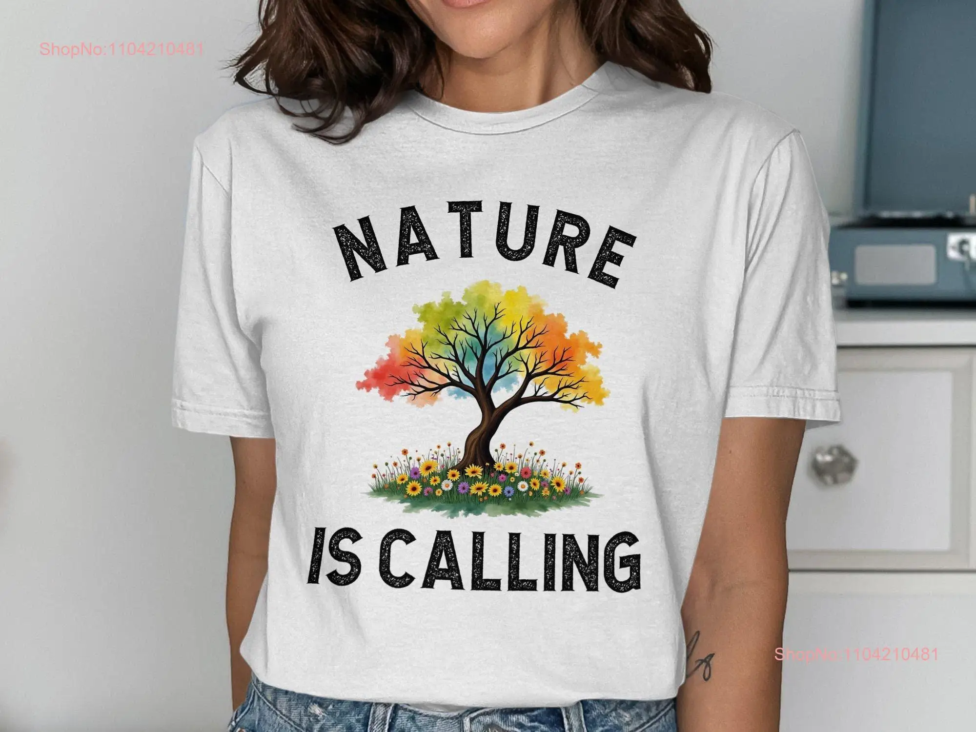 Colorful Tree of Life T Shirt Nature Vibrant Seasons Floral Meadow Art Artistic long or short sleeves