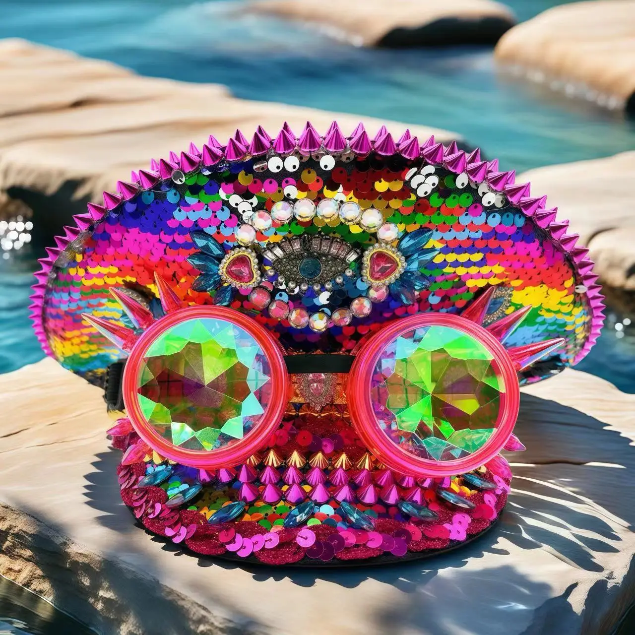 หมวกกัปตันฮงหลวนสีชมพูประดับคริสตัลสำหรับงานเทศกาลดนตรี ผู้หญิง หมวกแฟนซีงานคาร์นิวัล และอุปกรณ์เสริมคอสเพลย์สำหรับผู้หญิง