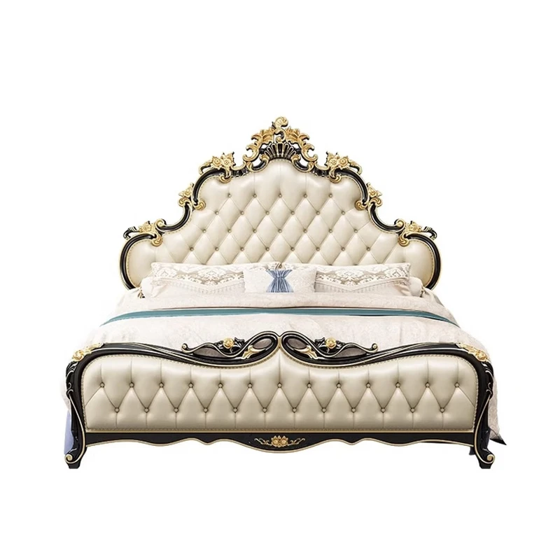 

Solid wood bed American bed Master bedroom double bed Carved bed French bed Soft bag back wedding bed High box storage bed