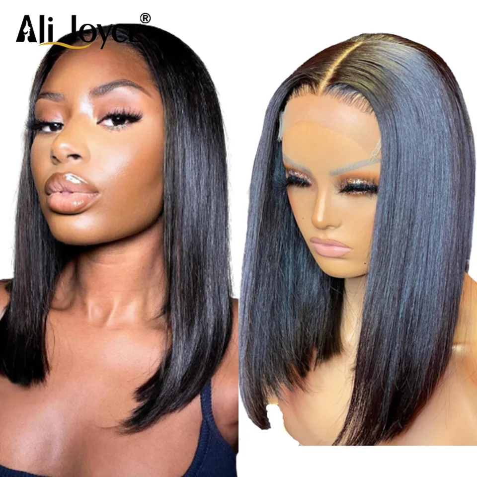 

Peruvian Straight Human Hair Lace Frontal Wig Preplucked Short Human Hair Bob Wig For Black Women Natural Color Natural Hairline