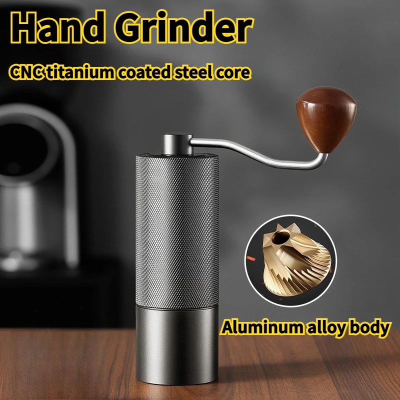 

Titanium-plated hand crank bean grinder, seven-star steel core coffee coffee bean grinder