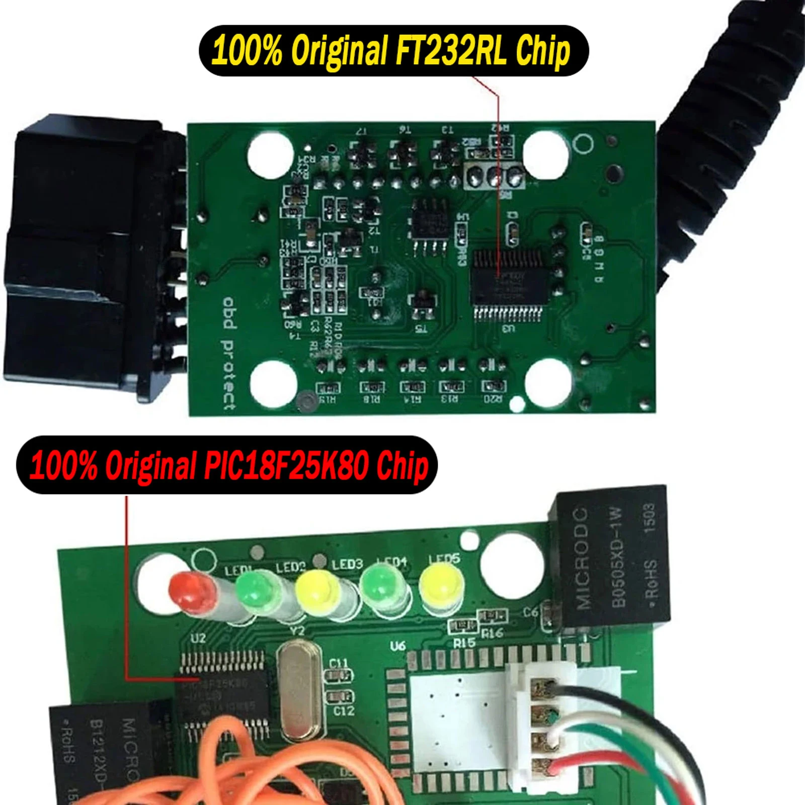 OBD2 診断スキャナー オリジナル PIC18F25K80 FTDI FT232RL OBDII インターフェーススキャナー ScanTool/MultiEcuScan ELM327 USB スキャナー用