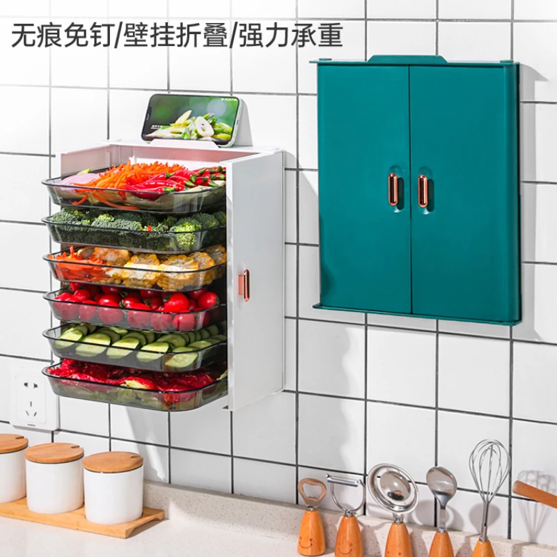 

Kitchen dishes with dishes multi-layer hot pot dishes household wall-hung folding punch-free dishes storage