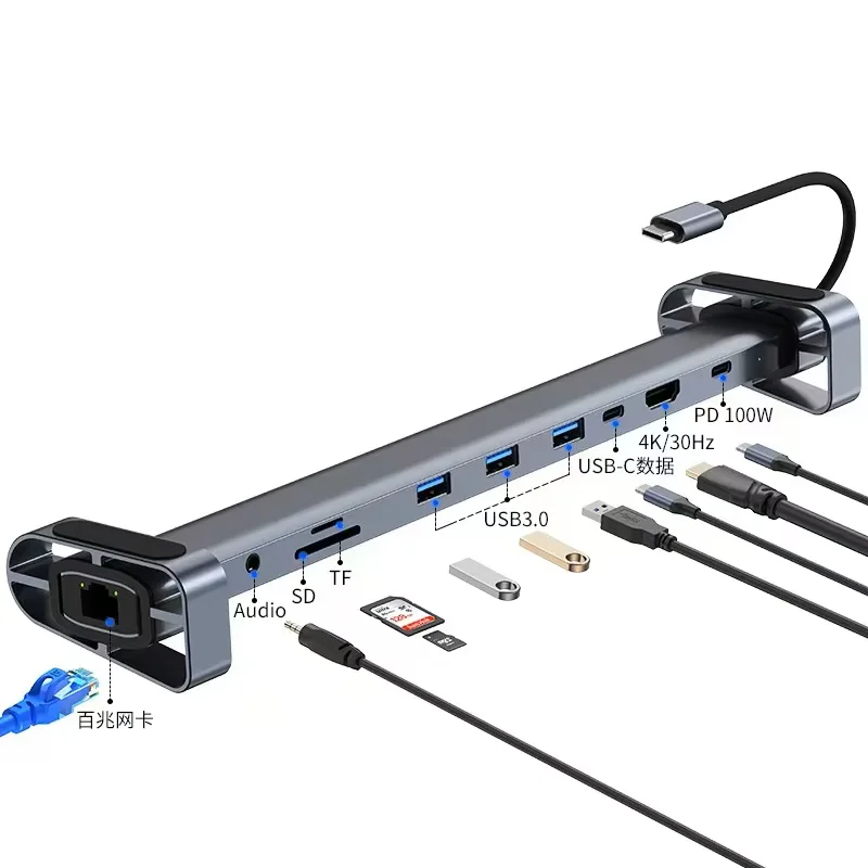10-in-1 HUB Expandable 3.0 Laptop Docking Station with Type-C & Thunderbolt 4 - USB Ports & Ethernet Desktop Stand